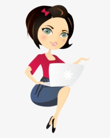 Girls Clipart Laptop - Girl With Laptop Cartoon, HD Png Download, Transparent PNG
