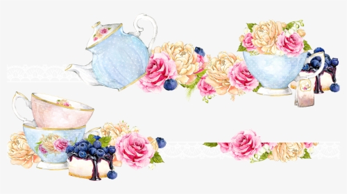 Clipart Cup Tea Party - Tea Cup With Flowers Invitation, HD Png Download, Transparent PNG