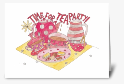 Time For A Tea Party Greeting Card - Illustration, HD Png Download, Transparent PNG