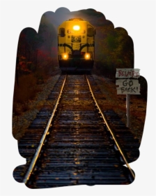 #train #tracks #night #lights #spooky #sign #goback - Train Tracks In Rain, HD Png Download, Transparent PNG