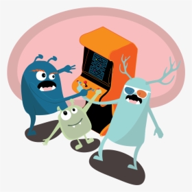3 Monsters Playing An Arcade Game - Cartoon, HD Png Download, Transparent PNG