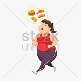 Woman Jogging While Thinking Of Food Vector Image - Fat Lady Eating Food Vector, HD Png Download, Transparent PNG
