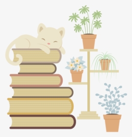 Cat With Books Illustration, HD Png Download, Transparent PNG