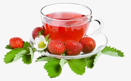 Herbal Green Leaf With Tea Cup - Strawberry Tea, HD Png Download, Transparent PNG