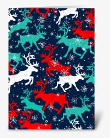 Festive Snow Caribou Greeting Card - Reindeer, HD Png Download, Transparent PNG