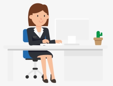 Corporate Woman Working At Her Desk - Woman At Desk Cartoon, HD Png  Download , Transparent Png Image - PNGitem