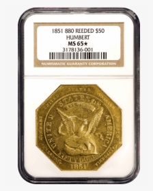 1851 Humbert 50 Ms65 Plus - 50 Dollar Gold Coin, HD Png Download, Transparent PNG