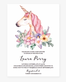 Clip Art Free Unicorn Invitation Template - Baby Shower Invitations Girl Unicorn, HD Png Download, Transparent PNG