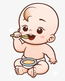 Eating Baby Clipart Vector Illustration Of Cartoon - Baby Eating Cartoon, HD Png Download, Transparent PNG
