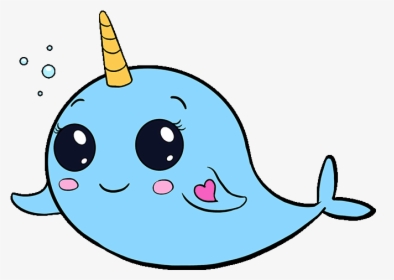 How To Draw Cute Narwhal - Dolphin Drawing Easy Cute, HD Png Download, Transparent PNG