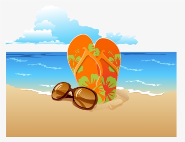 Sandal Sunglasses Flip-flops Slipper Vector Beach Clipart - Flip Flops On The Beach Clipart, HD Png Download, Transparent PNG