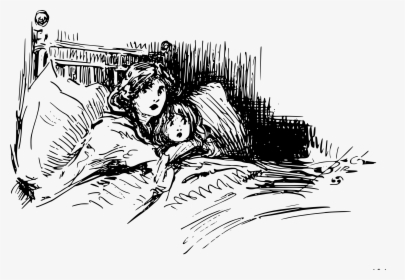And Child In Bed - Scared In Bed Drawing, HD Png Download, Transparent PNG