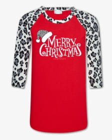 Lh Snow Leopard Sleeve/red Merry Christmas Printed - Leopard Christmas Shirts, HD Png Download, Transparent PNG