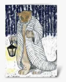 Snow Leopard On A Winter Night Greeting Card - Tabby Cat, HD Png Download, Transparent PNG