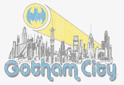 Batman Gotham City Distressed Men S Regular Fit T-shirt - Batman Gotham City Drawing, HD Png Download, Transparent PNG