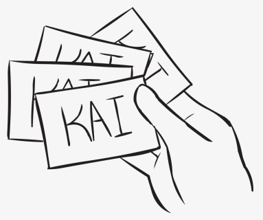 Hand Holding Bunch Of Index Cards With Kai S Name On - Line Art, HD Png Download, Transparent PNG