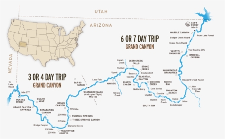 Grand Canyon Rafting - Grand Canyon River Map, HD Png Download, Transparent PNG