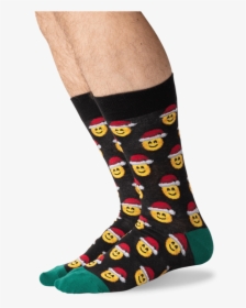 Men S Santa Smile Emoji Socks In Black Front   Class - Sock, HD Png Download, Transparent PNG