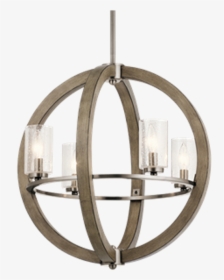 Distressed Antique Gray 4 Light Grand Bank Orb Chandelier - Wood Round Orb Chandelier, HD Png Download, Transparent PNG