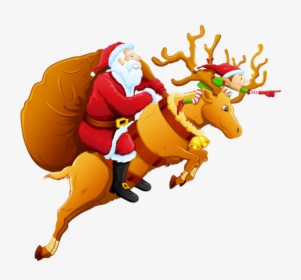 Santa On A Reindeer, HD Png Download, Transparent PNG