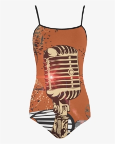 Music, Golden Microphone And Piano Strap Swimsuit - Microphone, HD Png Download, Transparent PNG