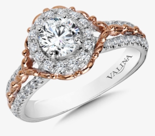Valina Halo Engagement Ring Mounting In 14k White/rose - Pre-engagement Ring, HD Png Download, Transparent PNG