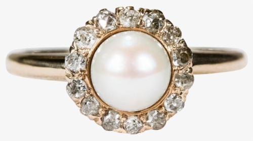 Victorian Old Mine Cut Diamond Halo Pearl Ring 14k - Diamond, HD Png Download, Transparent PNG
