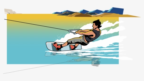 Wakeboarding Kitesurfing Cartoon Illustration - Cartoon Wakeboard Clipart, HD Png Download, Transparent PNG