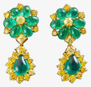 Emerald And Yellow Diamond Dangle Earrings - Earrings, HD Png Download, Transparent PNG