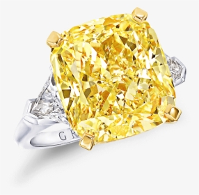 A Graff Ring Featuring A Fancy Intense Yellow Cushion - Graff 黃 彩 鑽戒, HD Png Download, Transparent PNG
