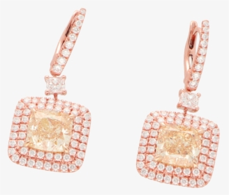18 Ct Pink Gold Earrings Set With Fancy Yellow Diamond - Earrings, HD Png Download, Transparent PNG