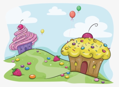 Illustration Featuring A Land Full Of Cupcakes And, HD Png Download, Transparent PNG
