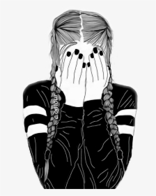 Transparent Sadness Inside Out Png - Girl With Braids Drawing, Png Download, Transparent PNG