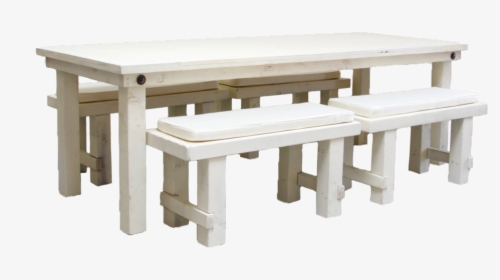 Vintage White Farm Table With 4 Short Benches $145 - Picnic Table, HD Png Download, Transparent PNG