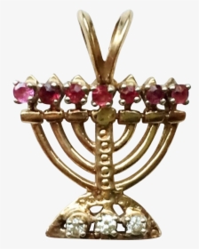 Judaica 14k Gold Jeweled Menorah Charm / Pendant - Masquerade Ball, HD Png Download, Transparent PNG