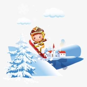 Transparent Winter Scenes Clipart - Ski In Snow Cartoon, HD Png Download, Transparent PNG