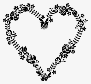 Floral Heart Clipart Black And White, HD Png Download, Transparent PNG