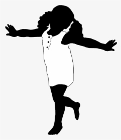 Black White Silhouette Girl Playing - Black Girl Playing Silhouette, HD Png Download, Transparent PNG