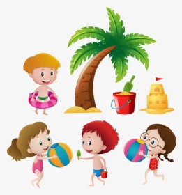 Summer Kids Painted Hand Euclidean Vector Child Clipart - Child On Beach Cartoon, HD Png Download, Transparent PNG