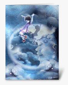 Little Girl Jumps Over The Moon Greeting Card - Mermaid, HD Png Download, Transparent PNG