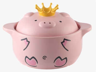 Cute Powder Pig Cartoon Casserole Stew Pot Open Fire - Pig With Crown Pot, HD Png Download, Transparent PNG