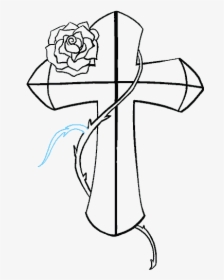 How To Draw A - Cross With Roses Drawings, HD Png Download, Transparent PNG