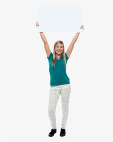Girl Holding Banner Png Image - Woman Holding Sign Above Head, Transparent Png, Transparent PNG