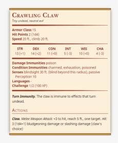 Crawling Claw - Wizard Stat Block 5e, HD Png Download, Transparent PNG