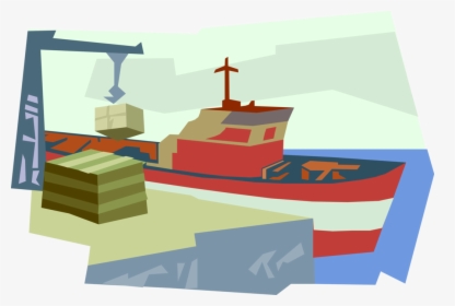 Vector Illustration Of Cargo Ship Or Freighter Ship - Boat, HD Png Download, Transparent PNG
