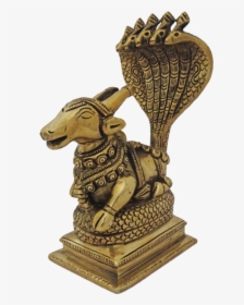 Brass God Nandi Sitting Under Five Headed Snake Statue, - Bronze Sculpture, HD Png Download, Transparent PNG