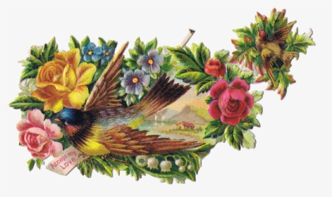 Vintage Flowers Transparent Background Birds, HD Png Download, Transparent PNG