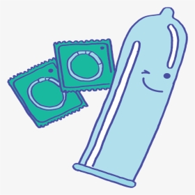 Large Cartoon Blue Condom With 2 Packaged Condoms For, HD Png Download, Transparent PNG