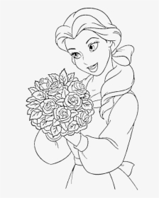 Princess Belle Carry Flowers Coloring Pages - Disney Princess Clipart Black And White, HD Png Download, Transparent PNG