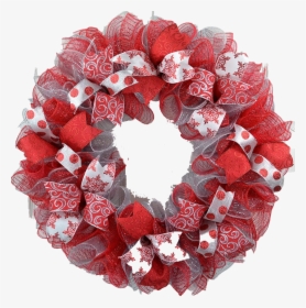 Red Christmas Wreath Png Transparent Image - Christmas Wreath With Mesh And Ribbon, Png Download, Transparent PNG